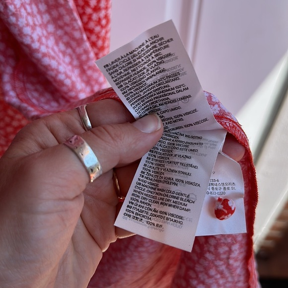 H&M Red Ditsy Floral Wrap Dress Size S Crepe Midi Long Sleeve Romantic - Picture 9 of 12